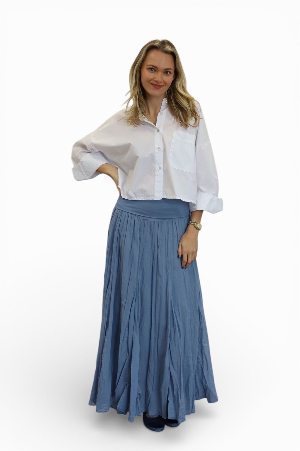 Good Cotton Crinkle Skirt - Salt Blue