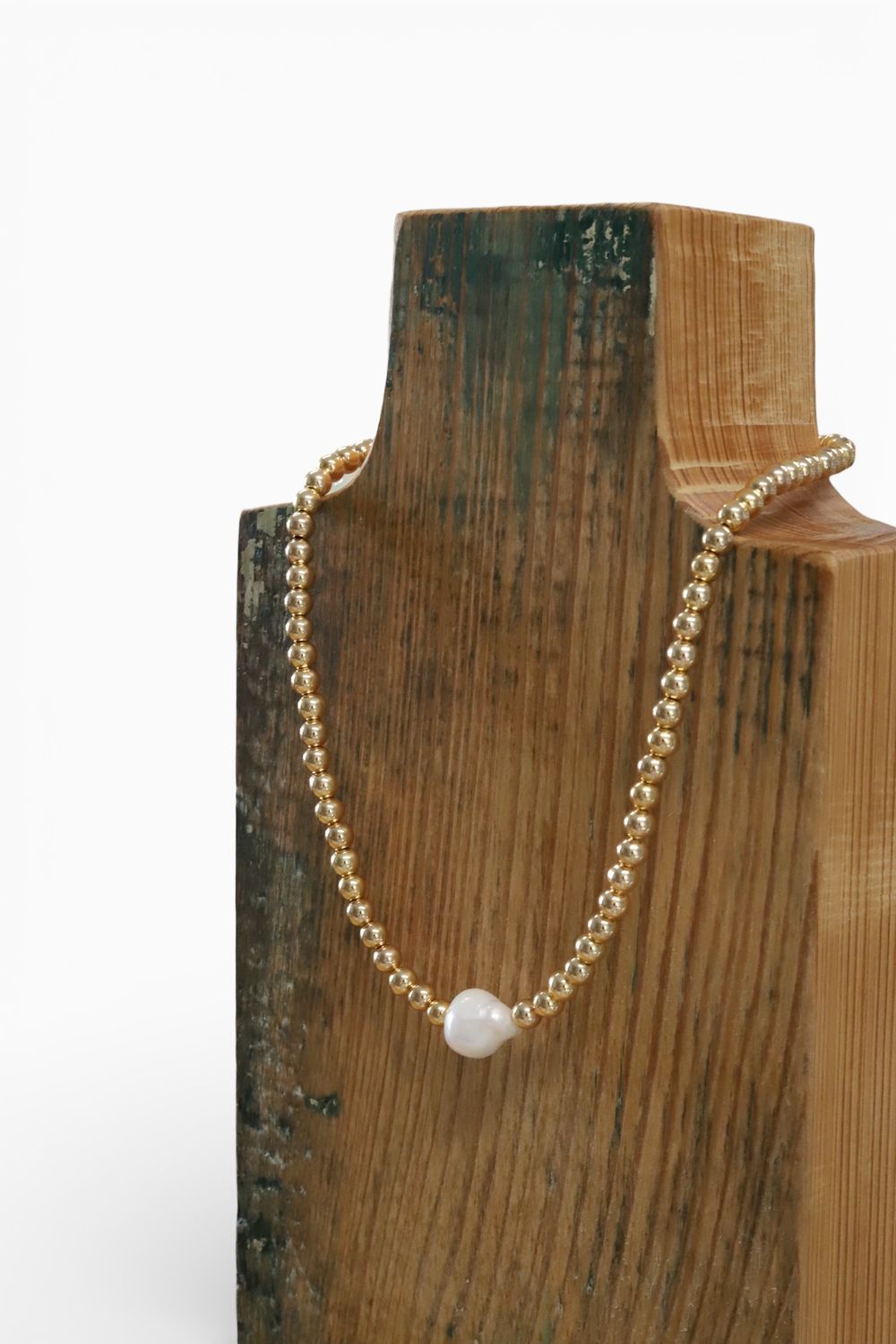 Gold Ball &amp; Saltwater Pearl Necklace