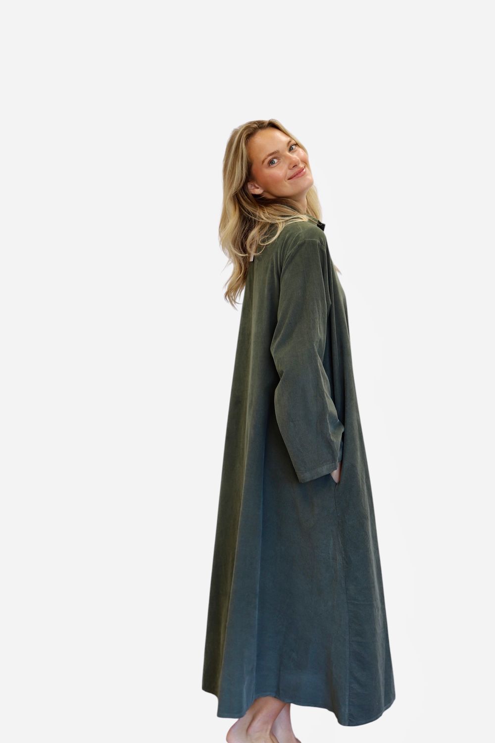 Classic Cordie Shirtdress- Olive