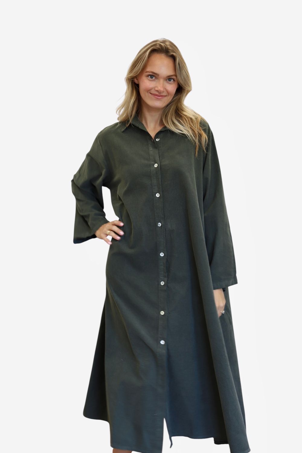 Classic Cordie Shirtdress- Olive