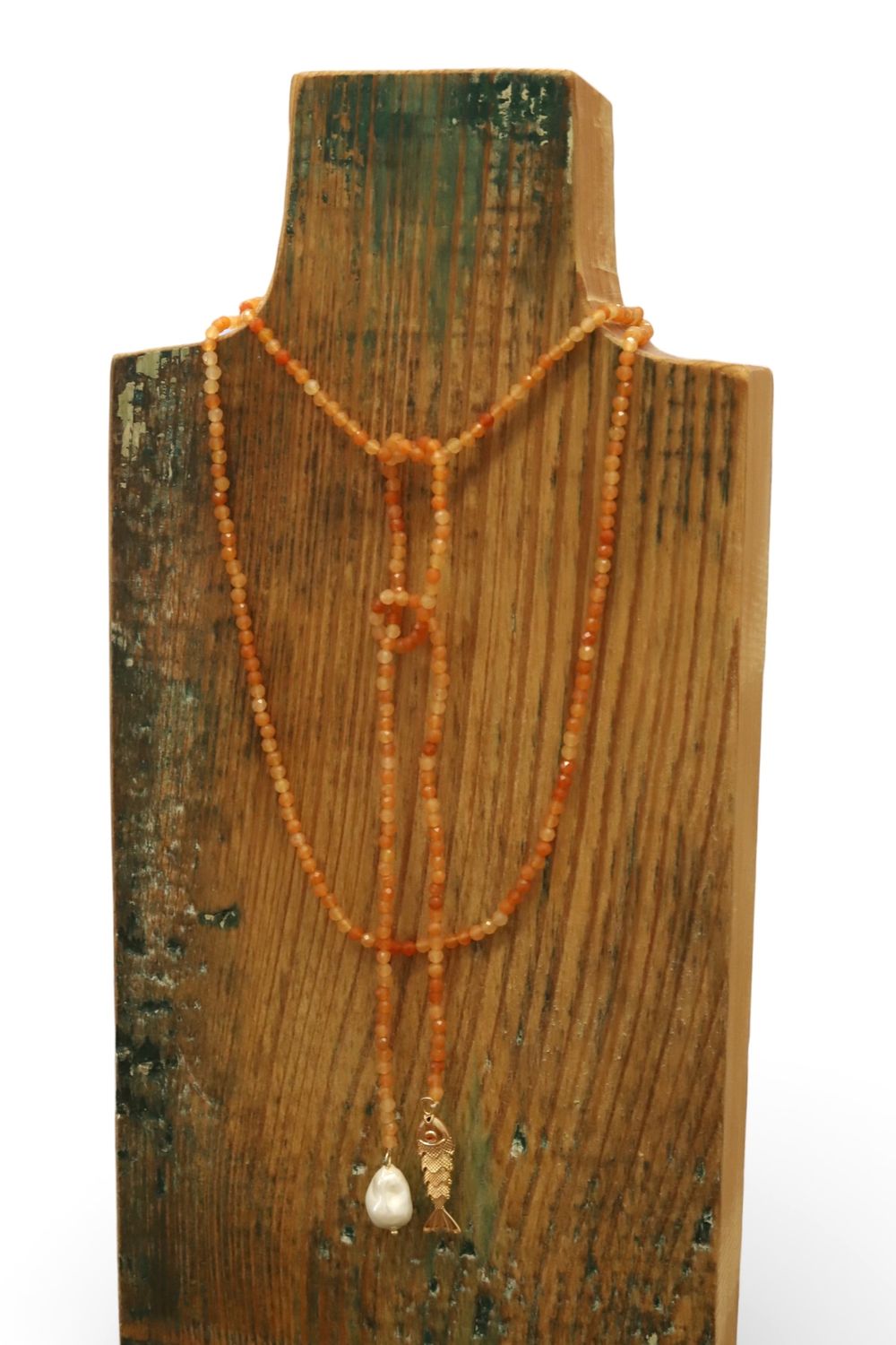 Orange Lariat Necklace- Fish &amp; Pearl