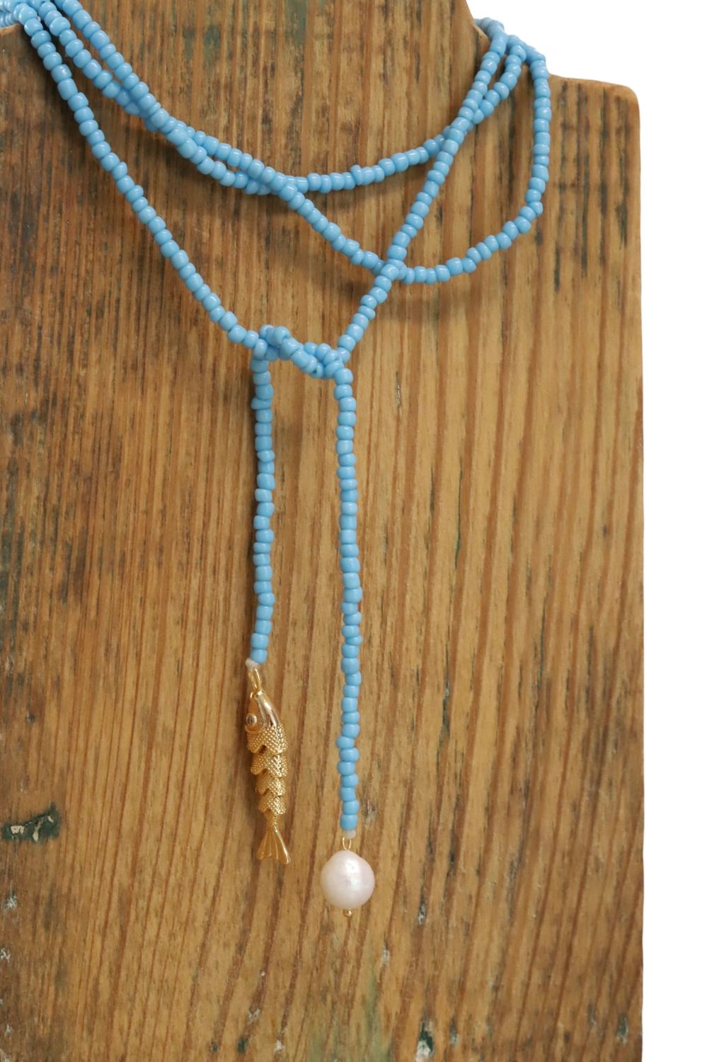 Turq Lariat Necklace- Fish &amp; Pearl