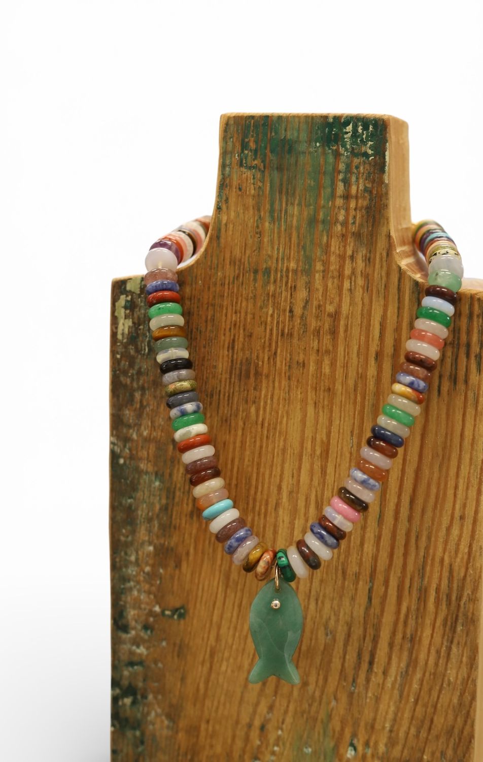 Fruity Beaded Disc Necklace with Green Fish