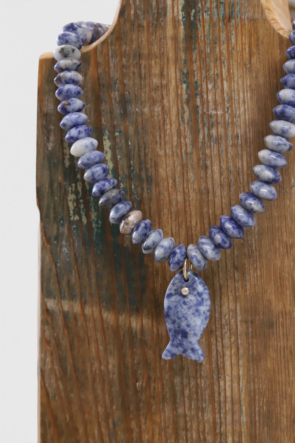 Prism Slate Beaded Necklace with Slate Fish