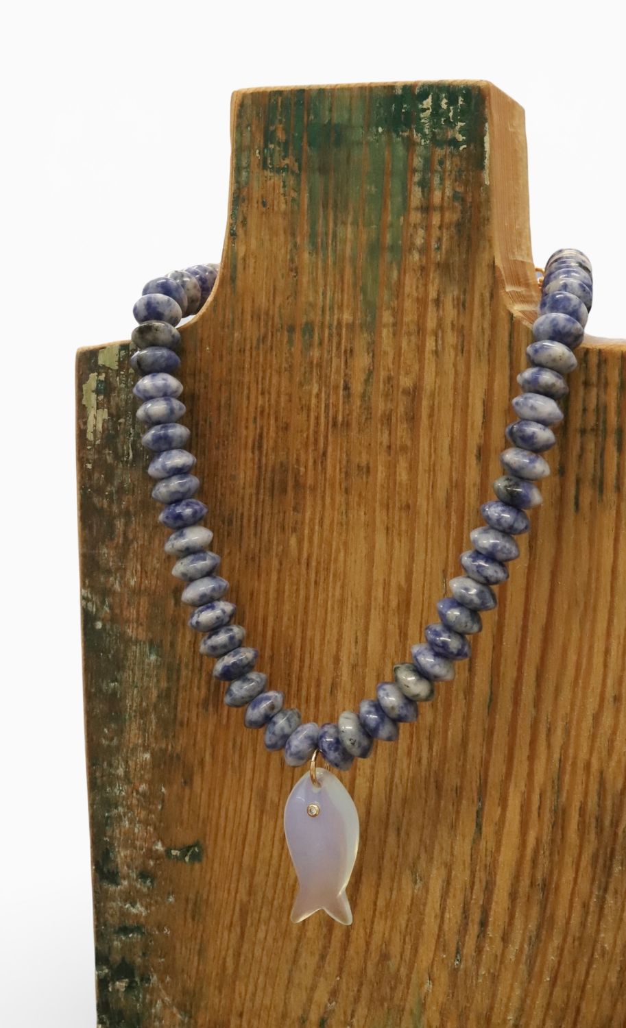 Prism Slate Beaded Necklace with Clear Fish