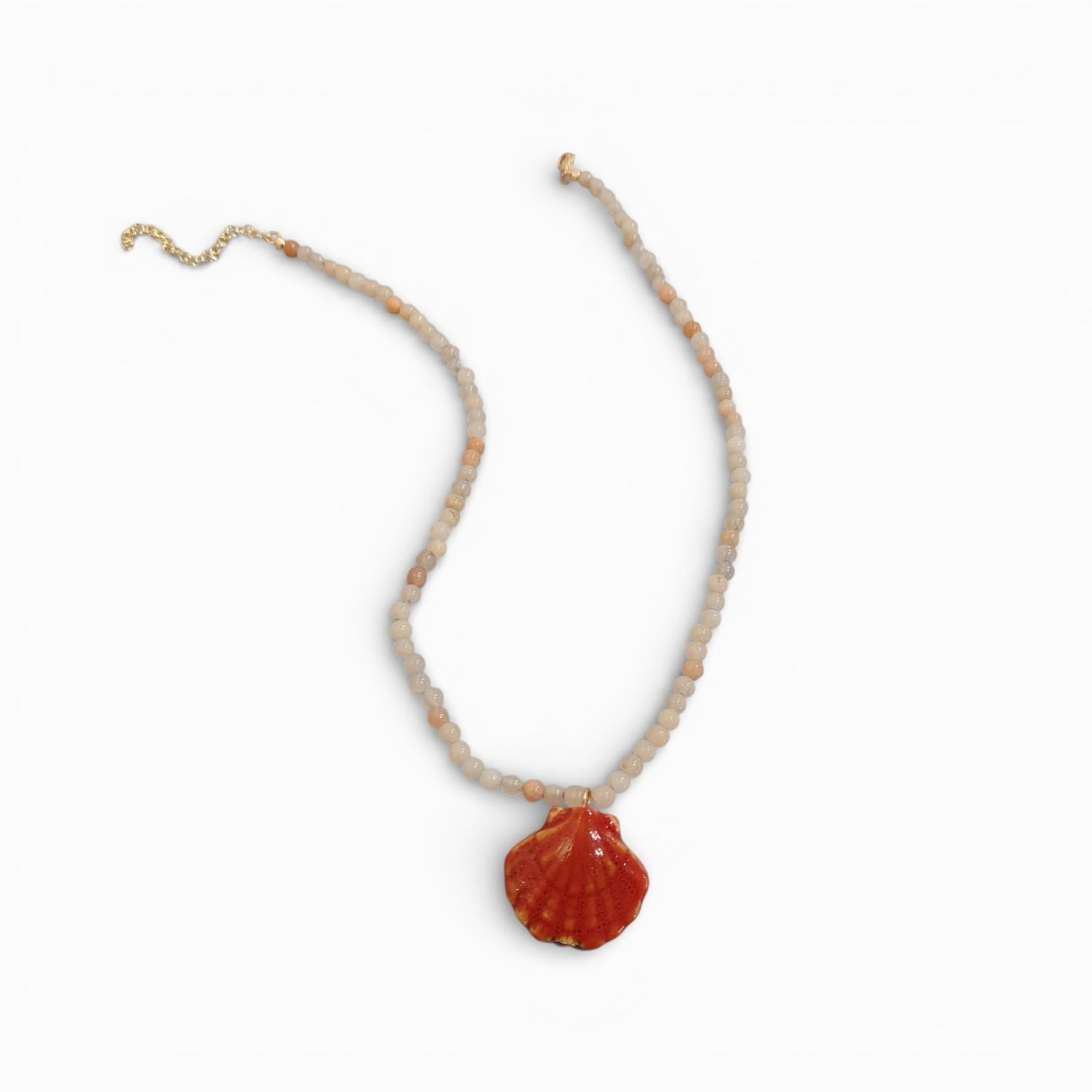 Lola Pottery Shell Necklace- Sand with Orange Shell