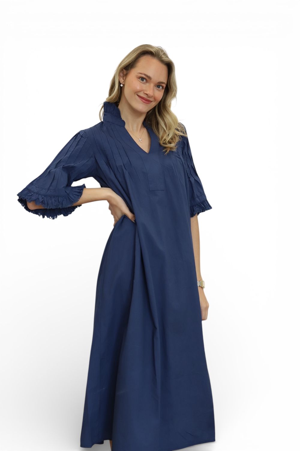 Magnolia Dress- Navy Poplin