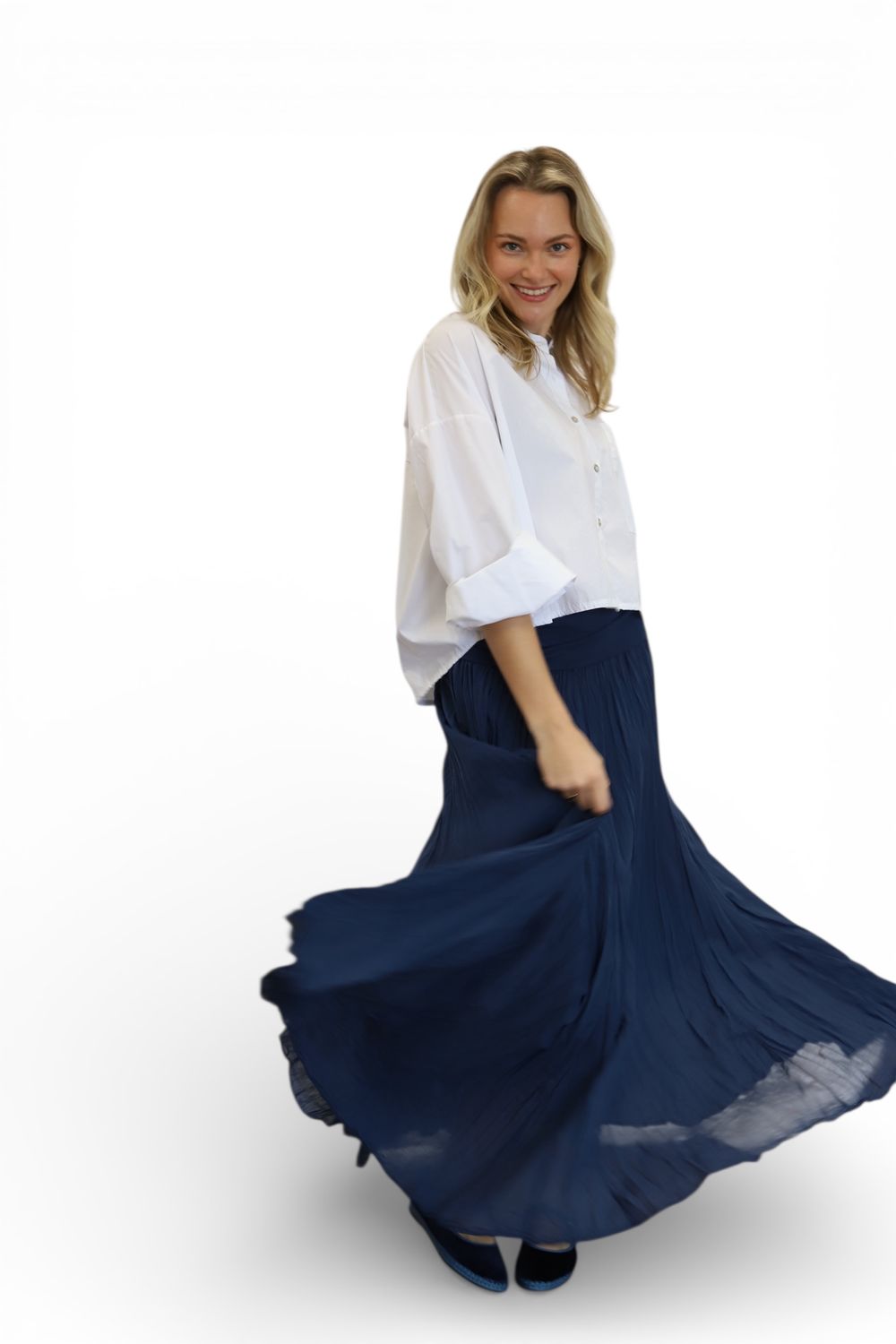 Good Cotton Crinkle Skirt Navy