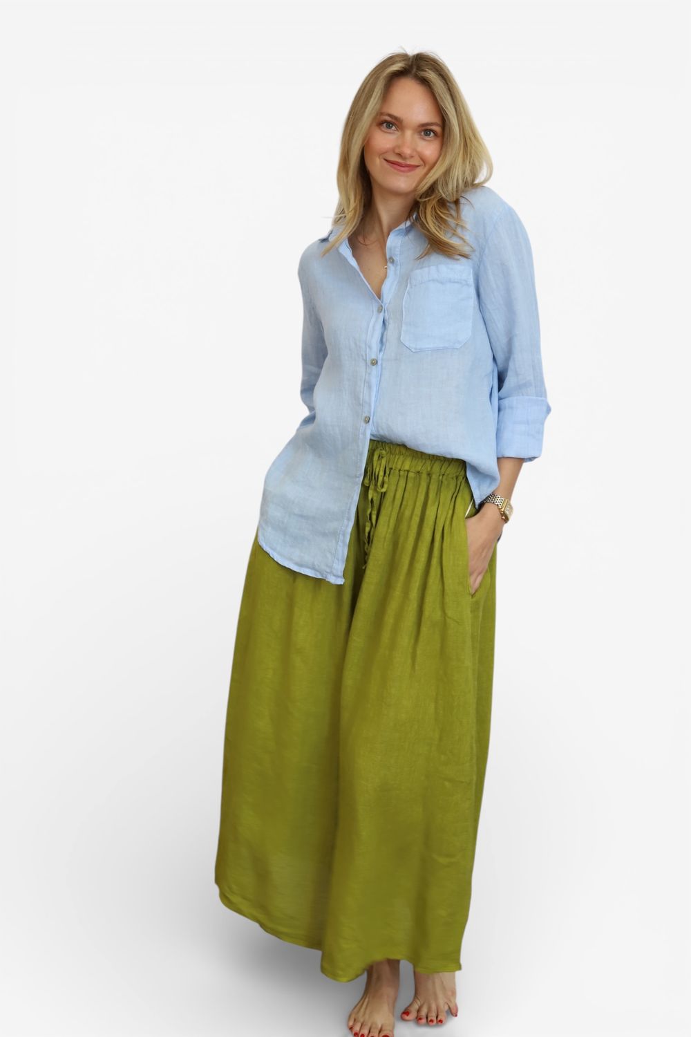Simple Linen Skirt- Good Green