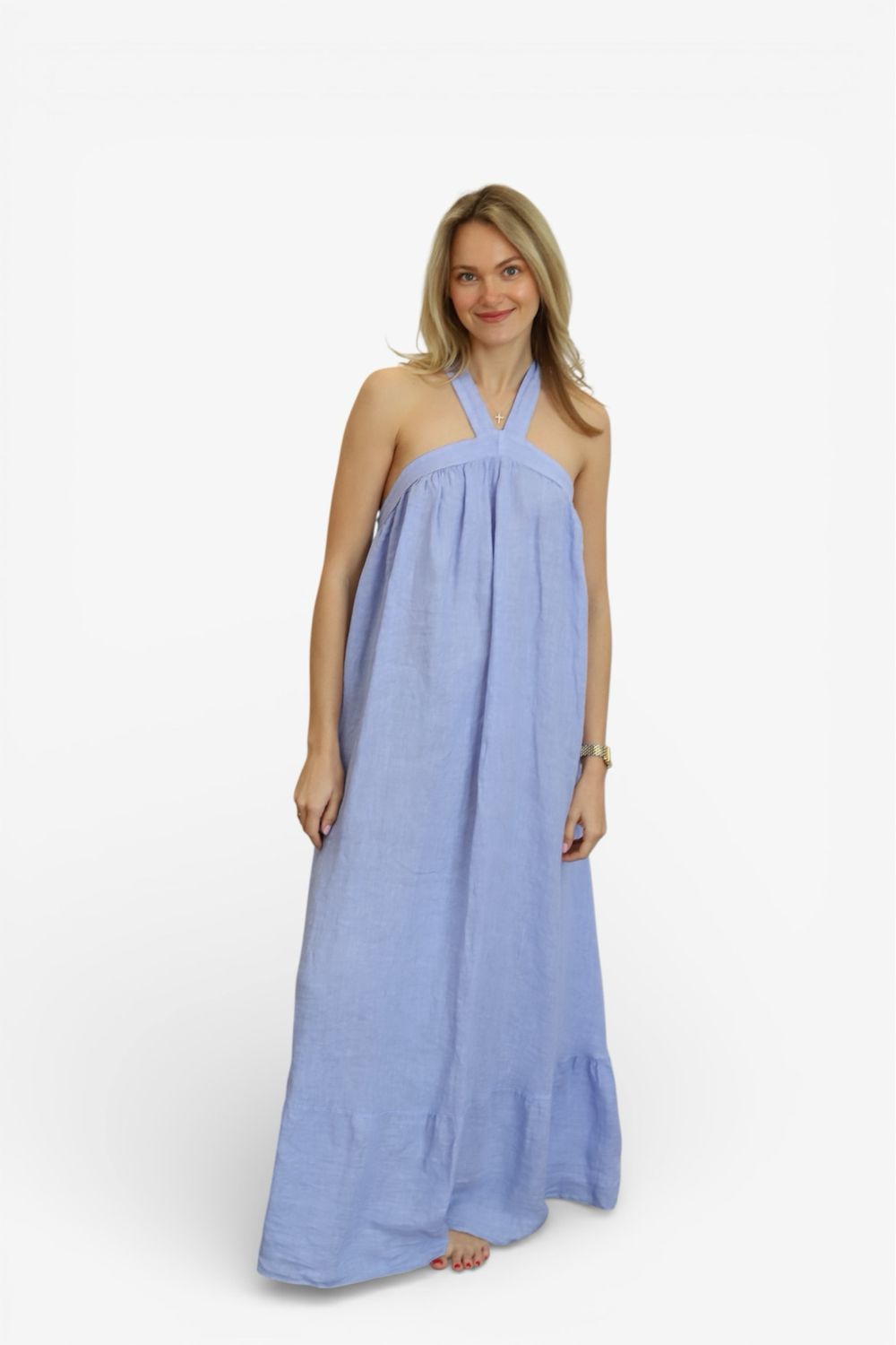 Haley Linen Dress- Periwinkle