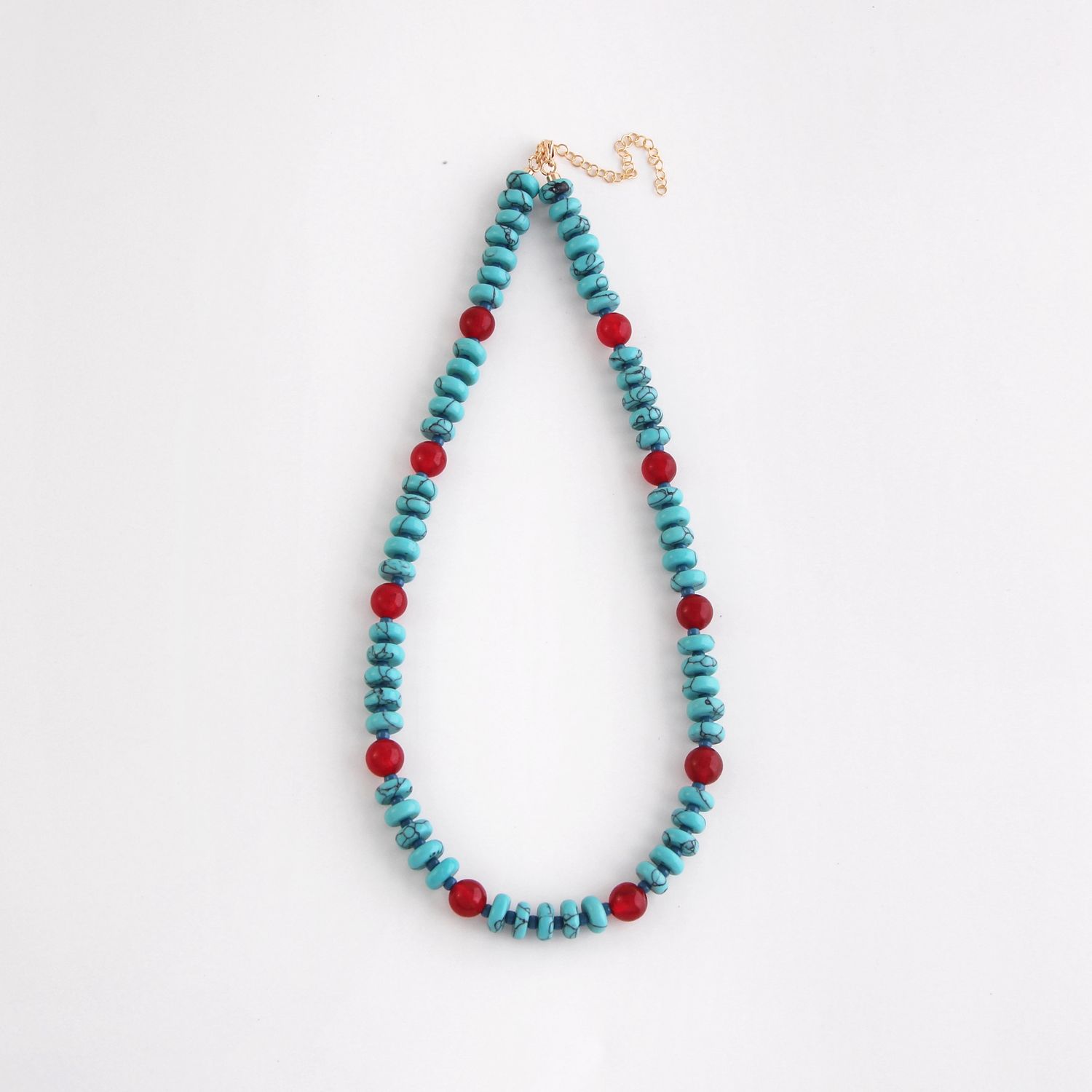 Turquoise &amp; Red Beaded Layering Strand
