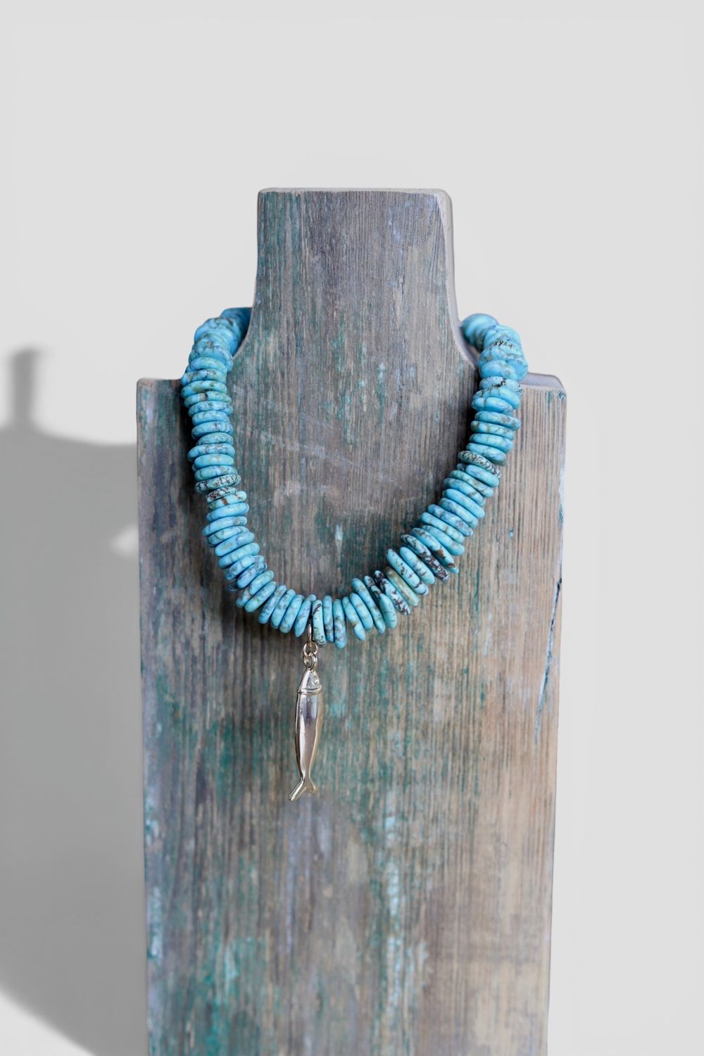 Turq Chip Necklace with Gold Fish