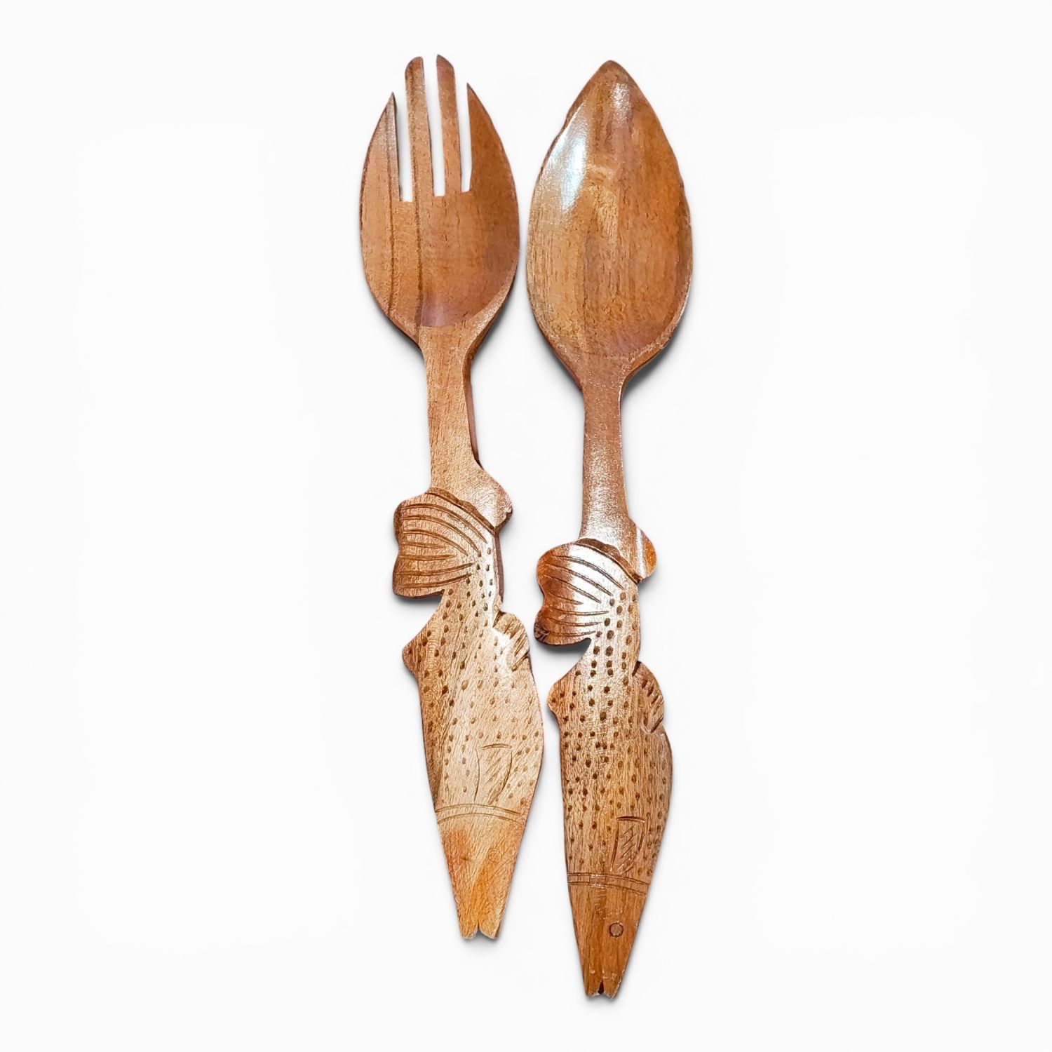 Folk Fish Salad Servers- Handmade Wood (#1)