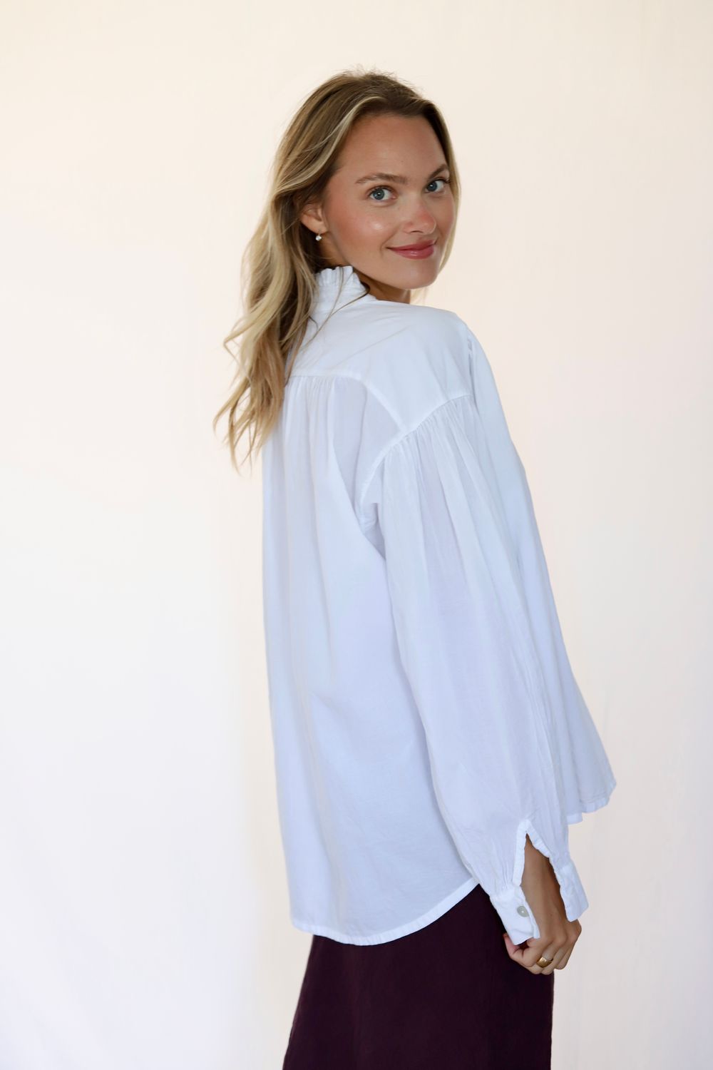 Ruffle Collar Cotton Thrown On- White