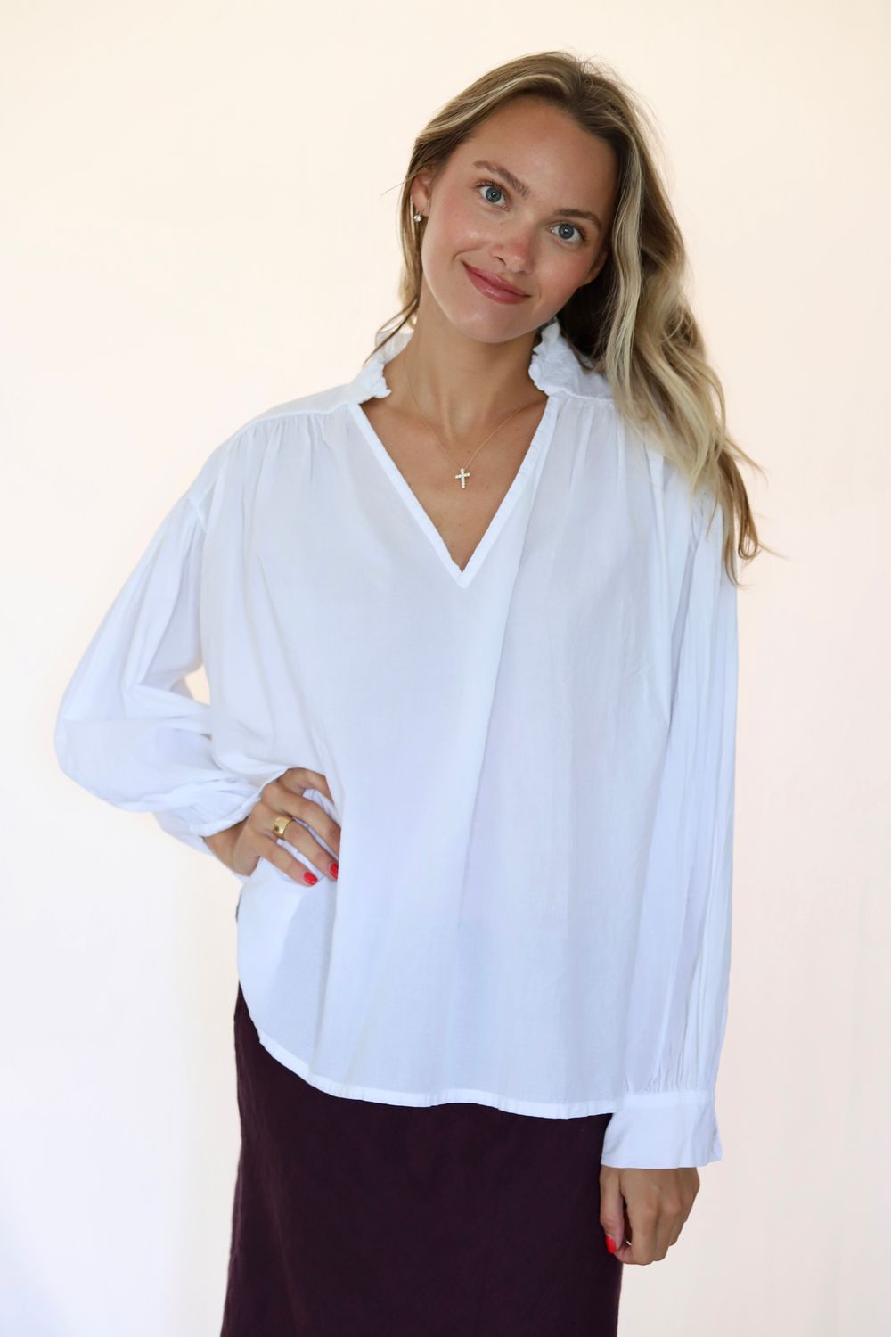 Ruffle Collar Cotton Thrown On- White