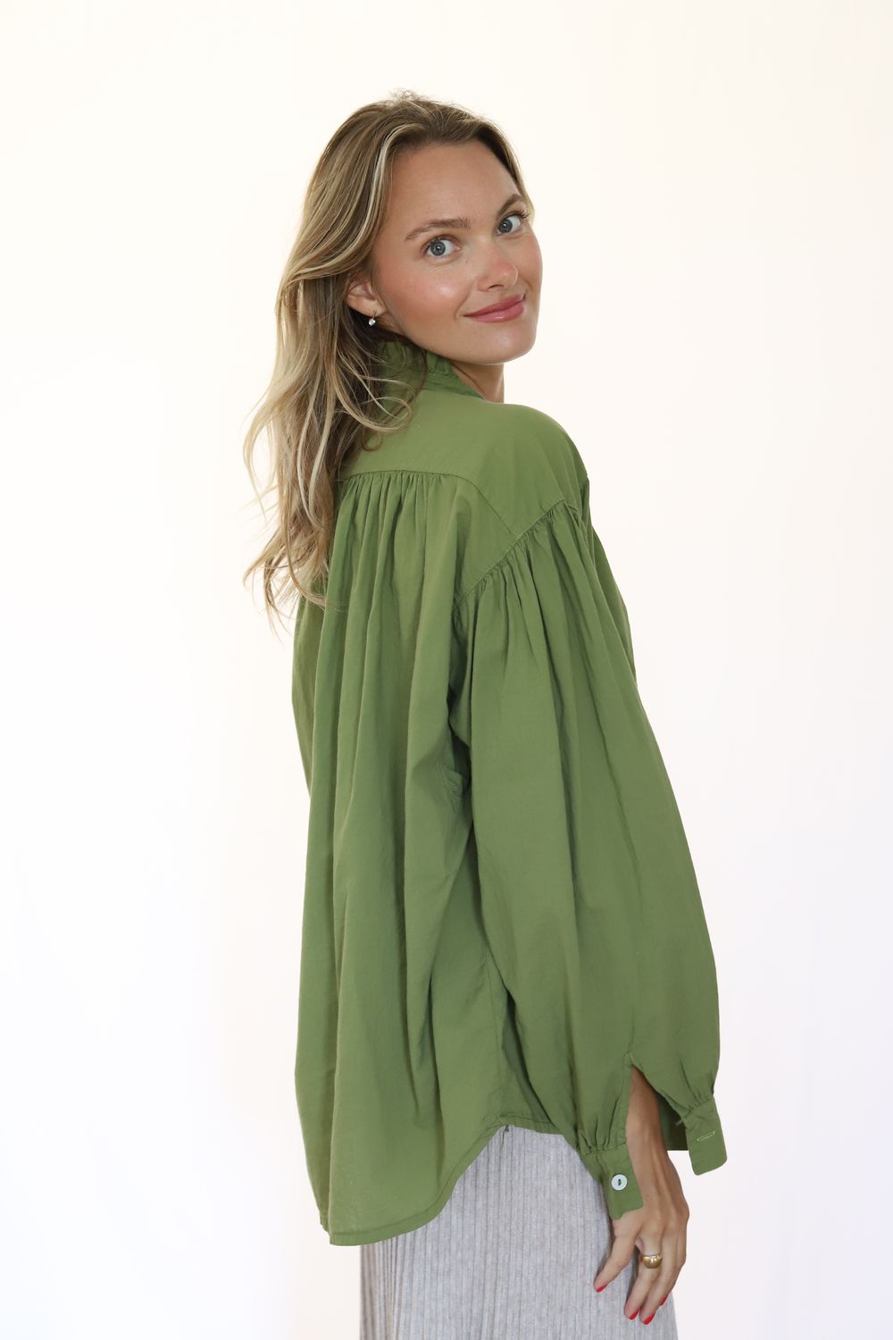 Ruffle Collar Cotton Thrown On- Avocado