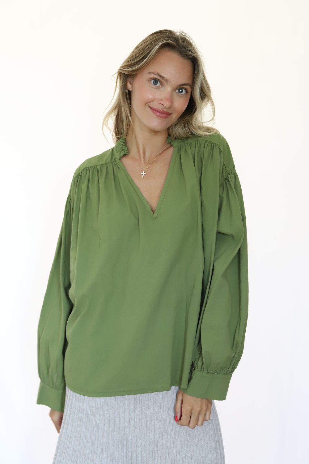 Ruffle Collar Cotton Thrown On- Avocado