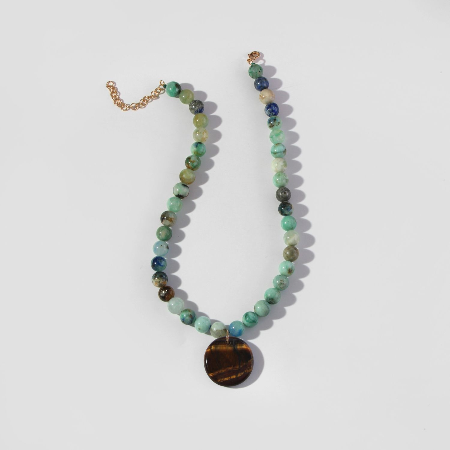 Lagoon Round Beads with Brown Pendant