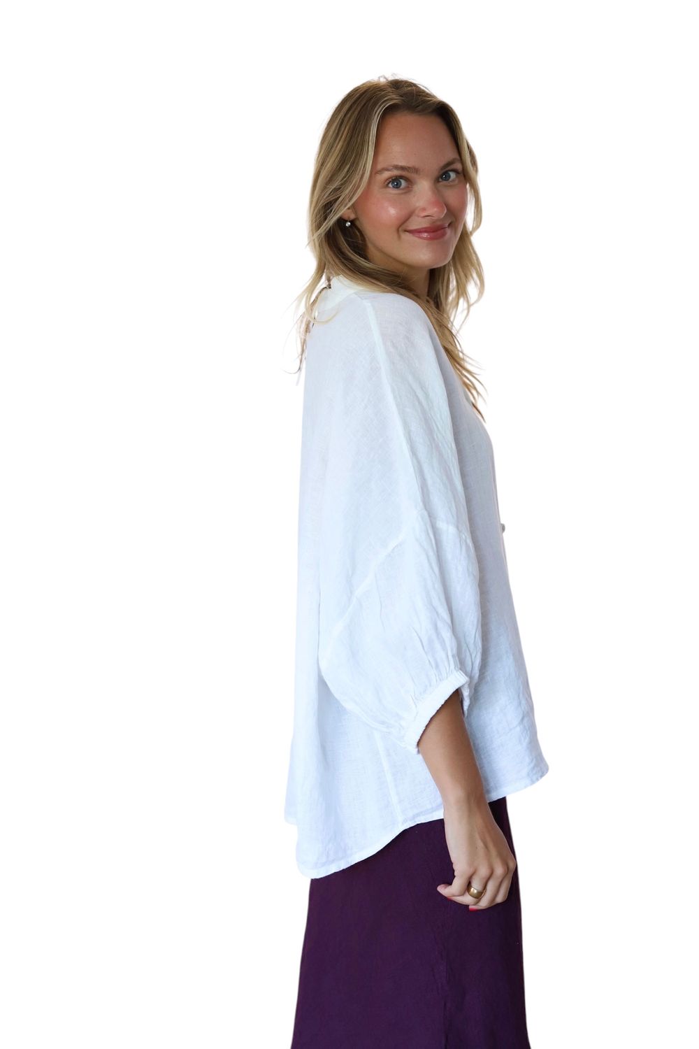 Artist's Linen Button Blouse- White