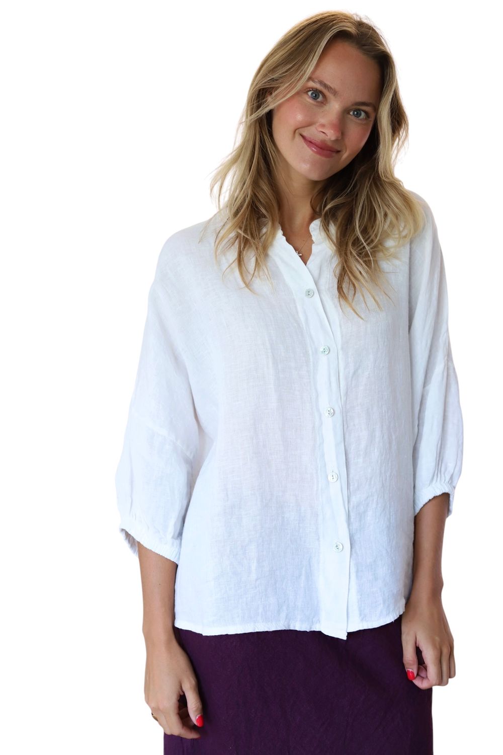Artist's Linen Button Blouse- White