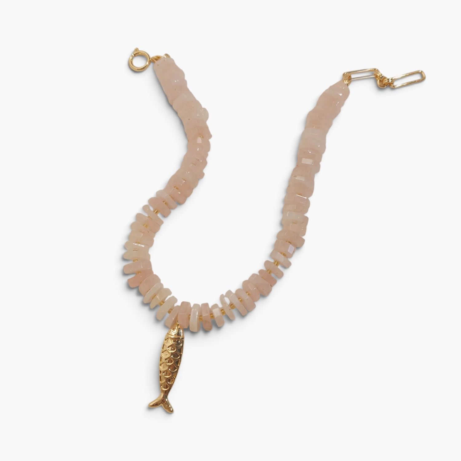 Blush Chip Necklace with Gold Fish
