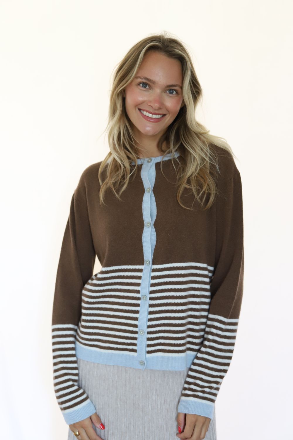 Stripe Cardi- Chocolate