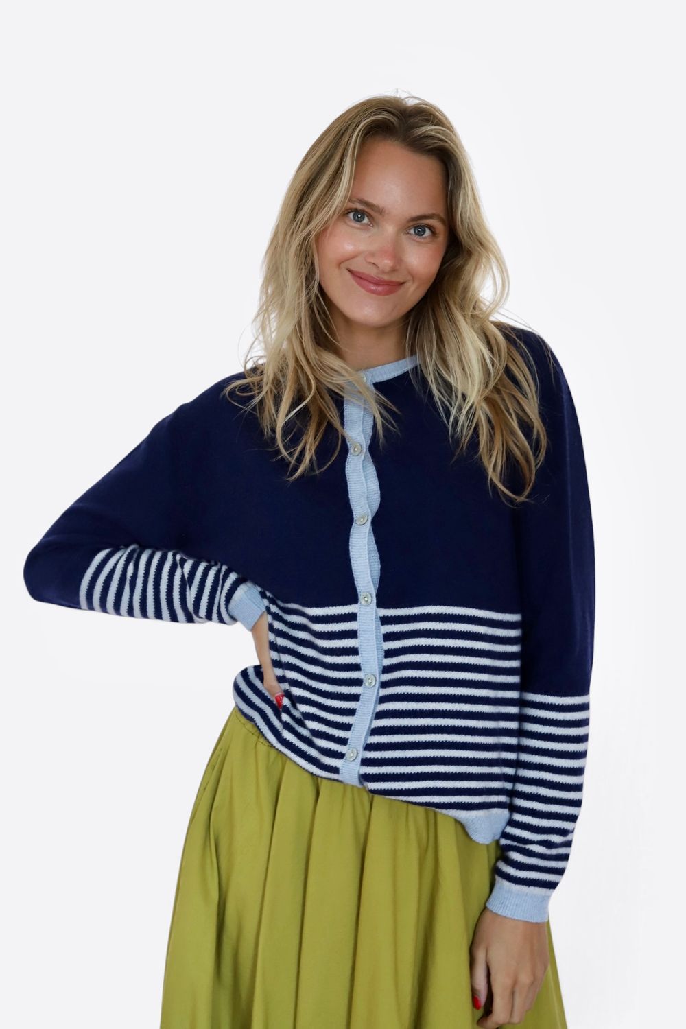 Stripe Cardi- Navy