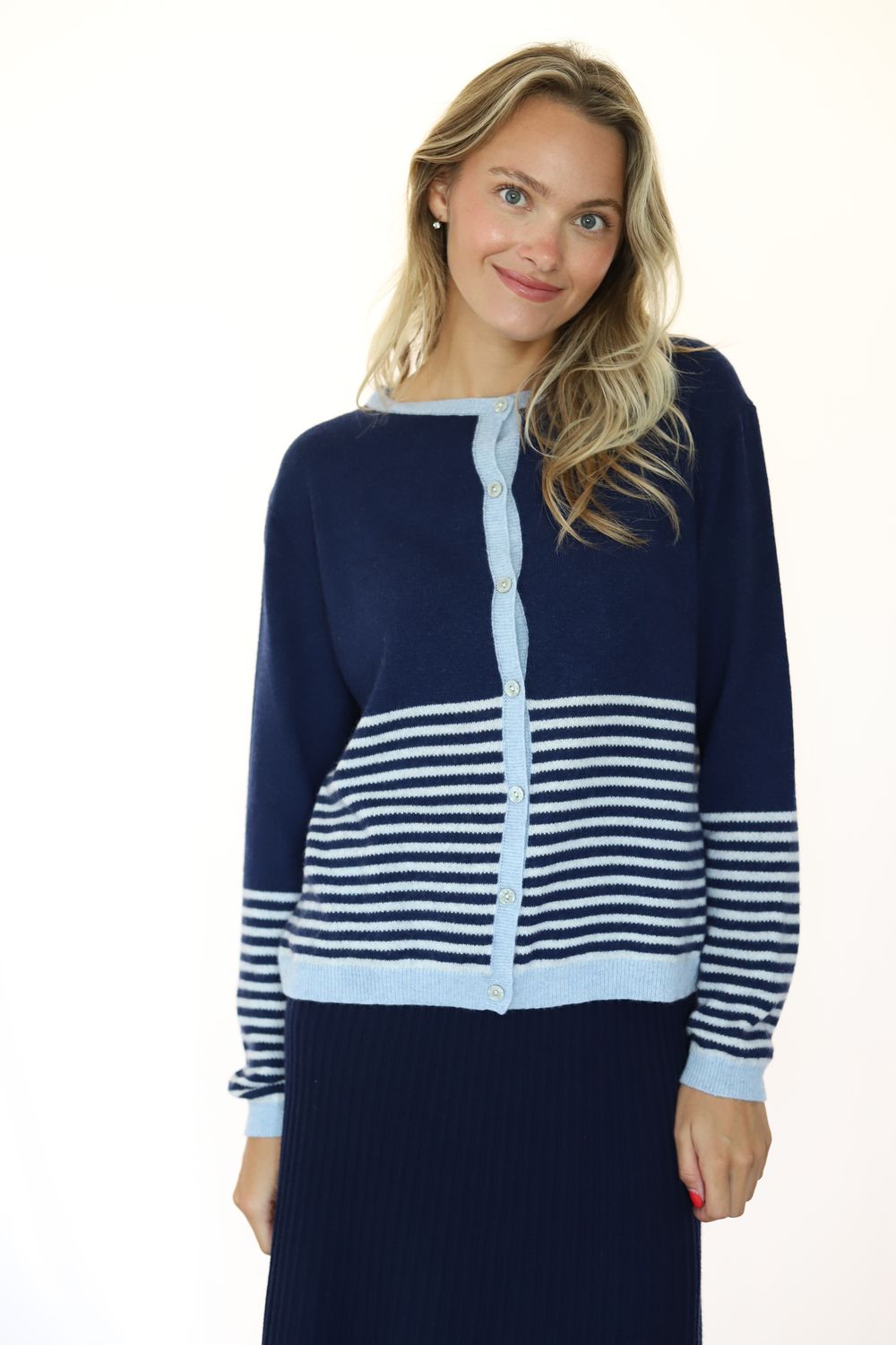Stripe Cardi- Navy