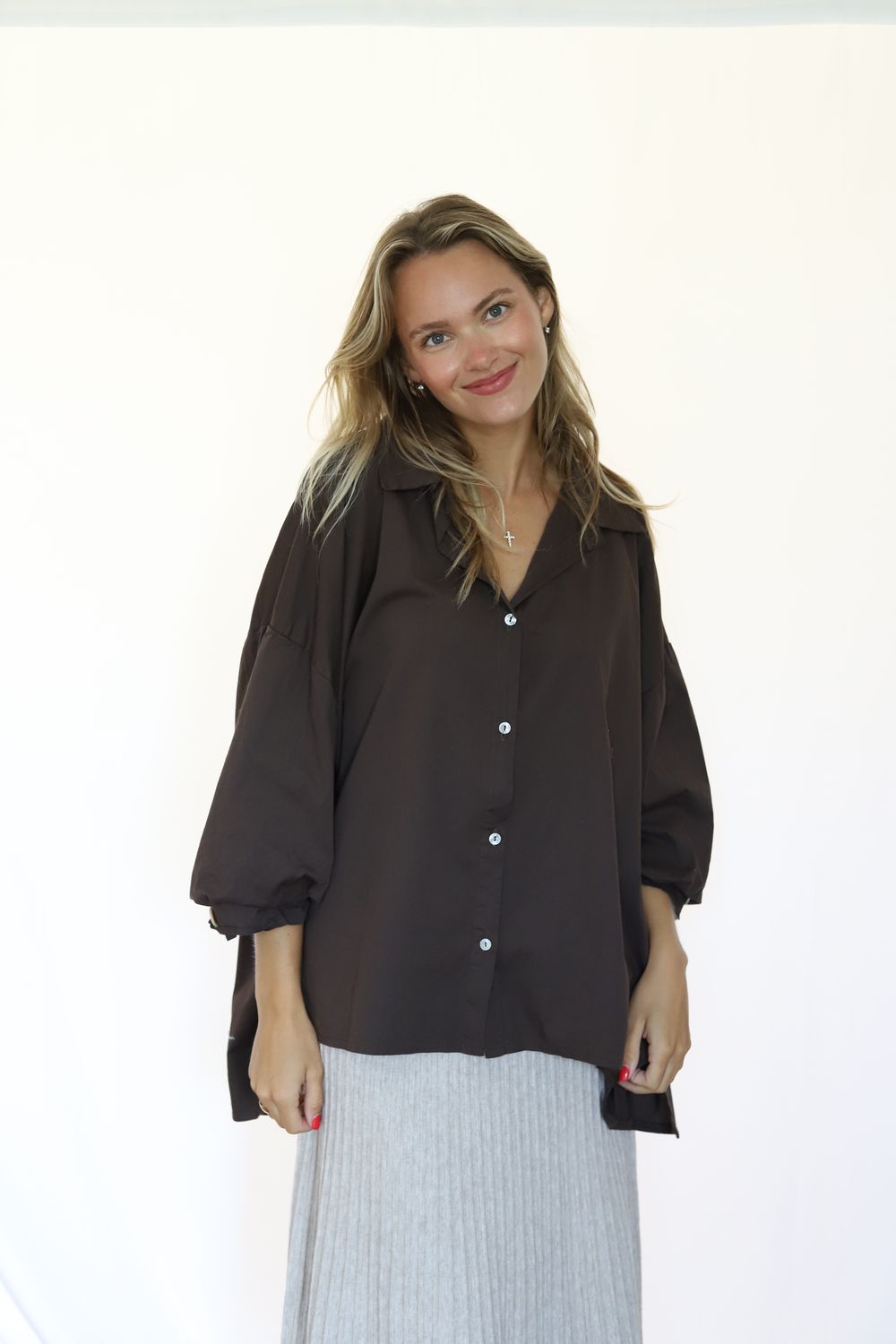 Benny Long Button Shirt- Chocolate