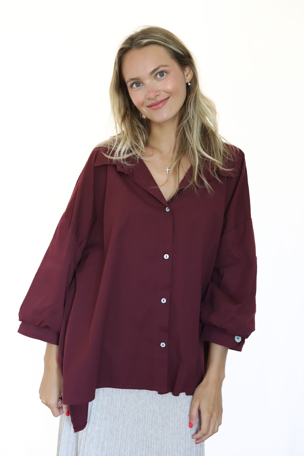 Benny Long Button Shirt- Merlot