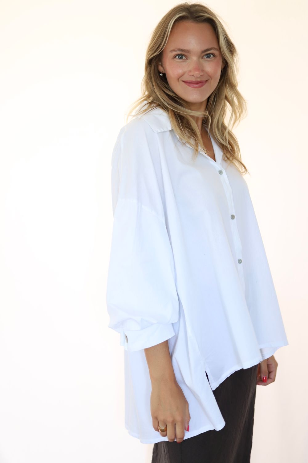 Benny Long Button Shirt- White