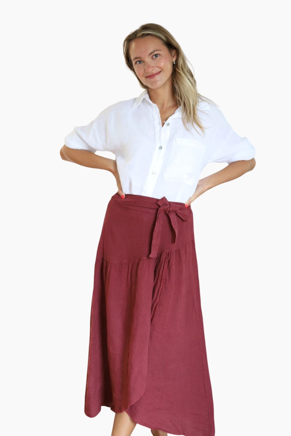Rust Linen Wrap Skirt