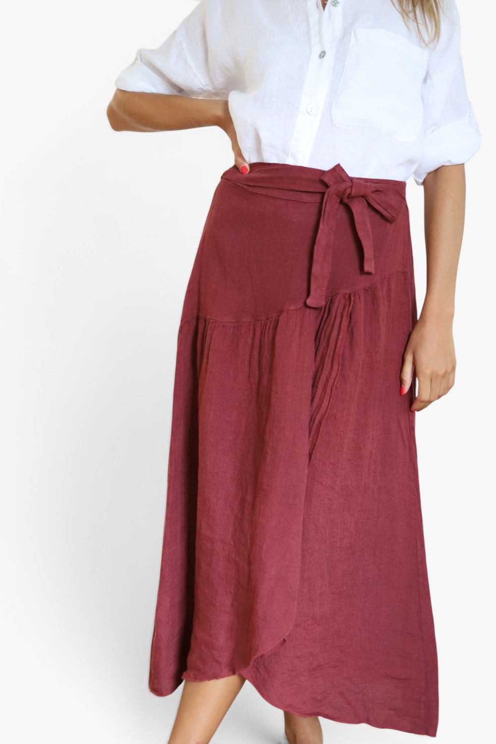 Rust Linen Wrap Skirt