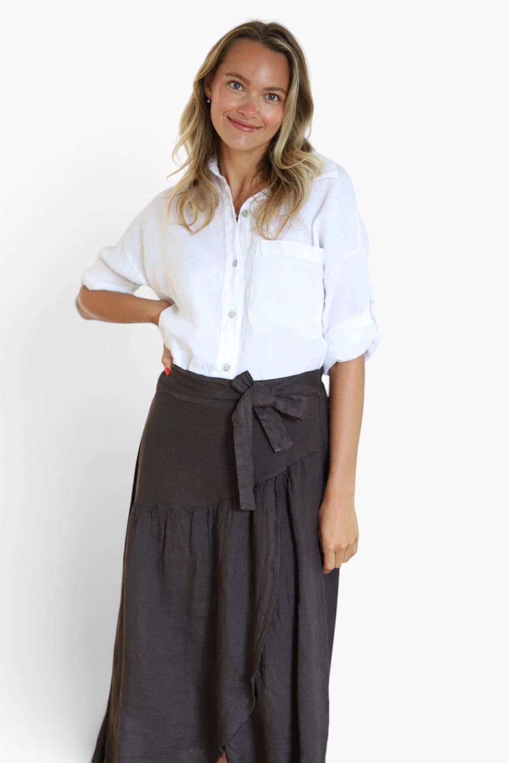Chocolate Linen Wrap Skirt