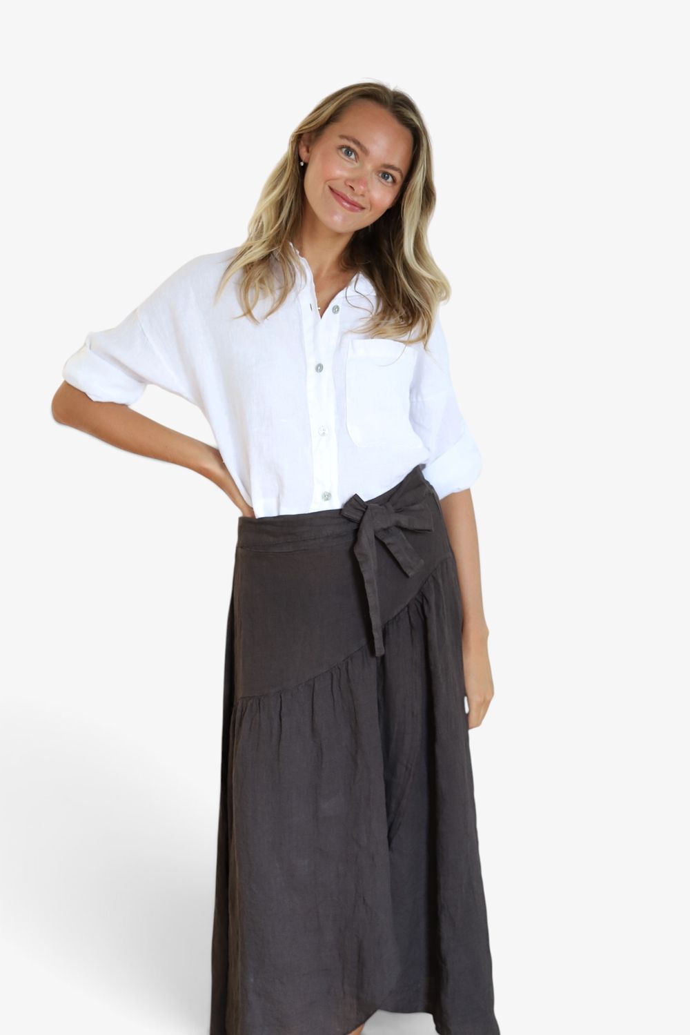 Chocolate Linen Wrap Skirt