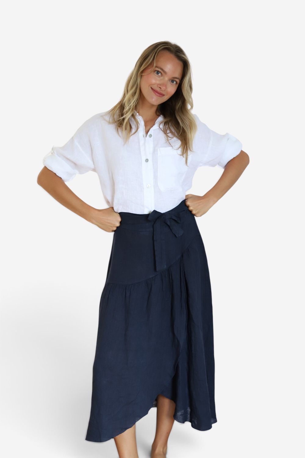 Navy Linen Wrap Skirt