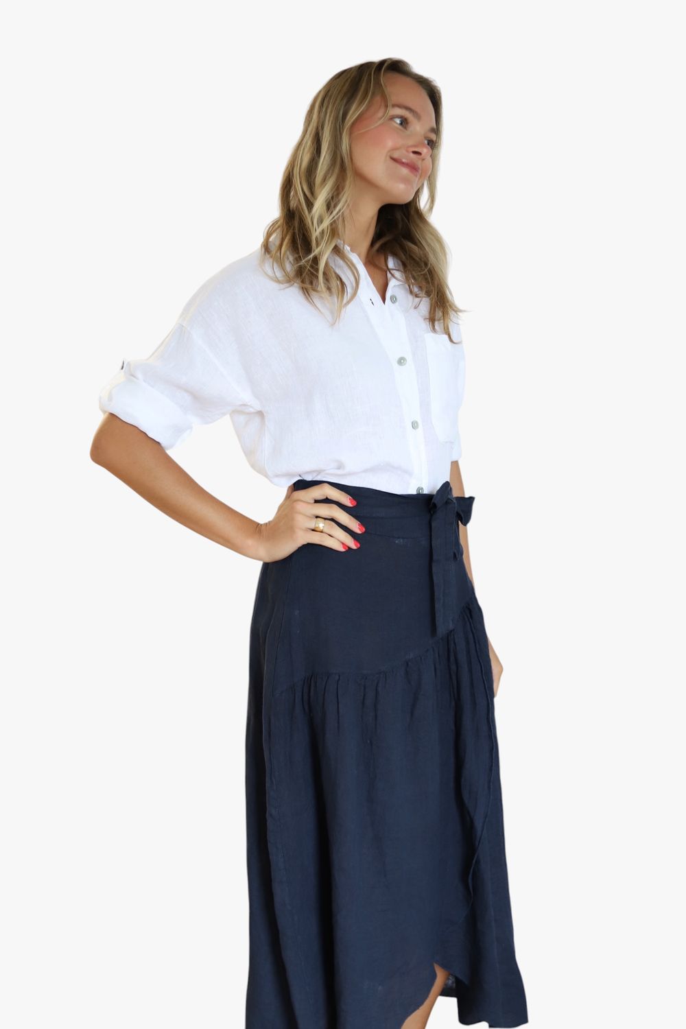 Navy Linen Wrap Skirt
