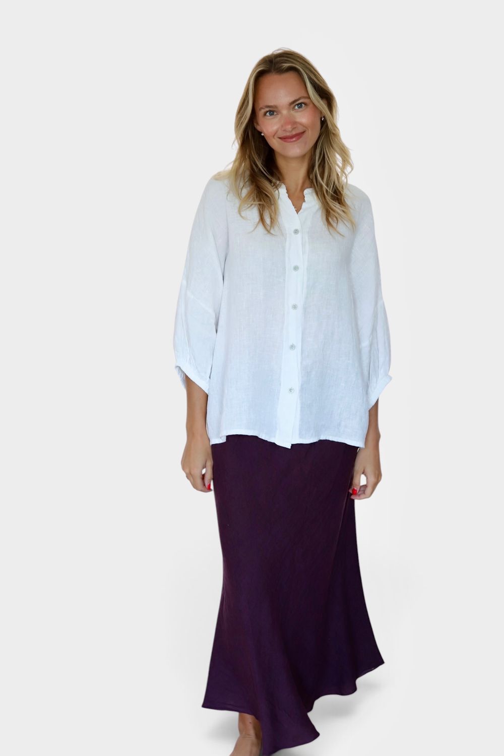 Linen Slip Skirt- Plum