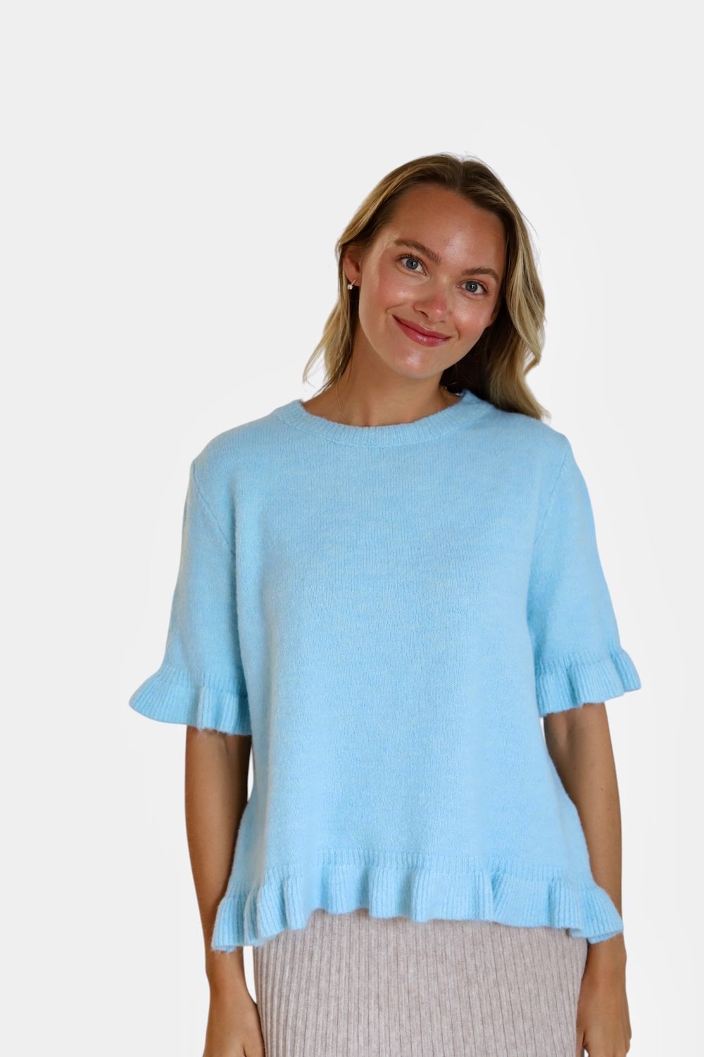 Amy Ruffle Sweater- Sky