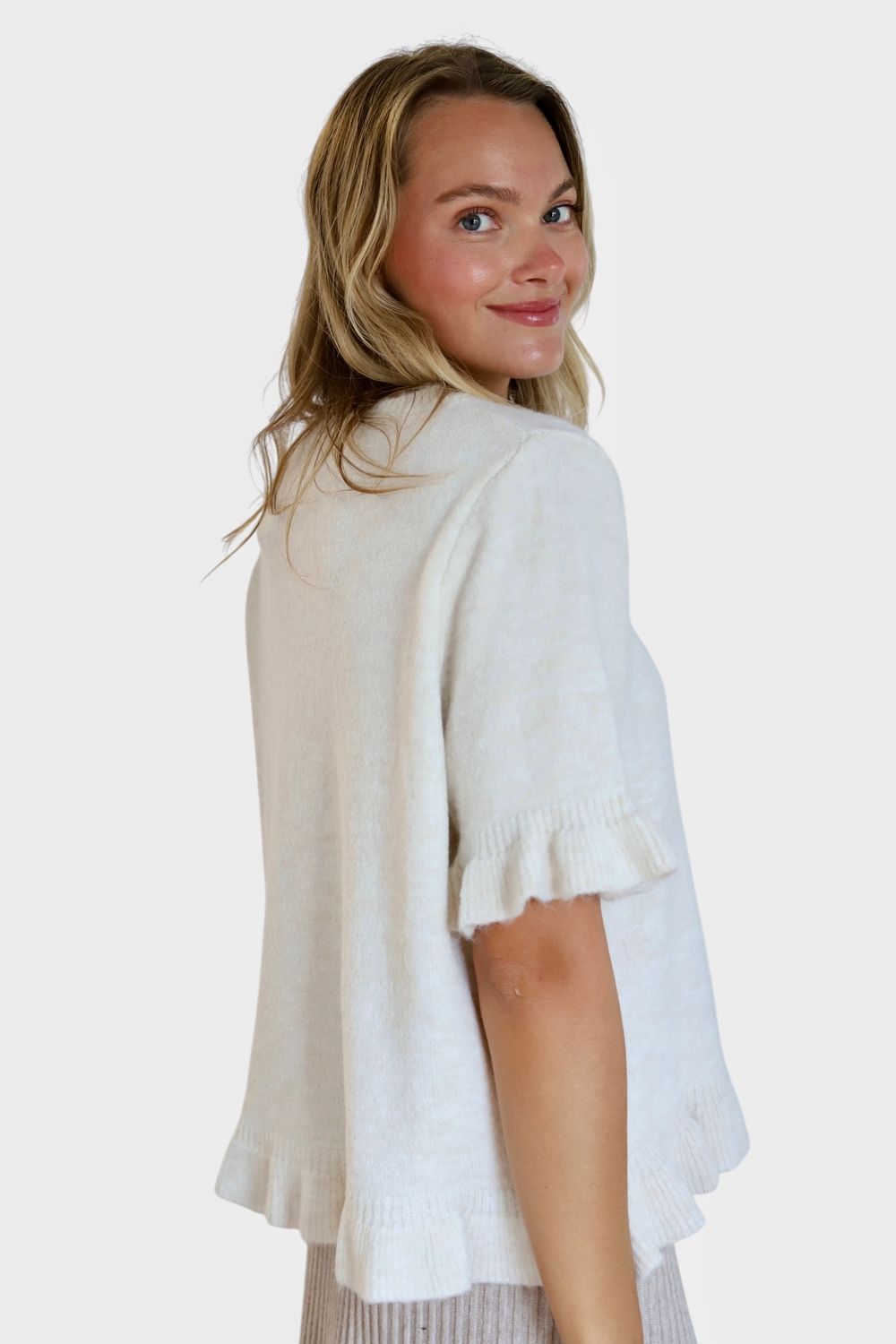 Amy Ruffle Sweater- Beige