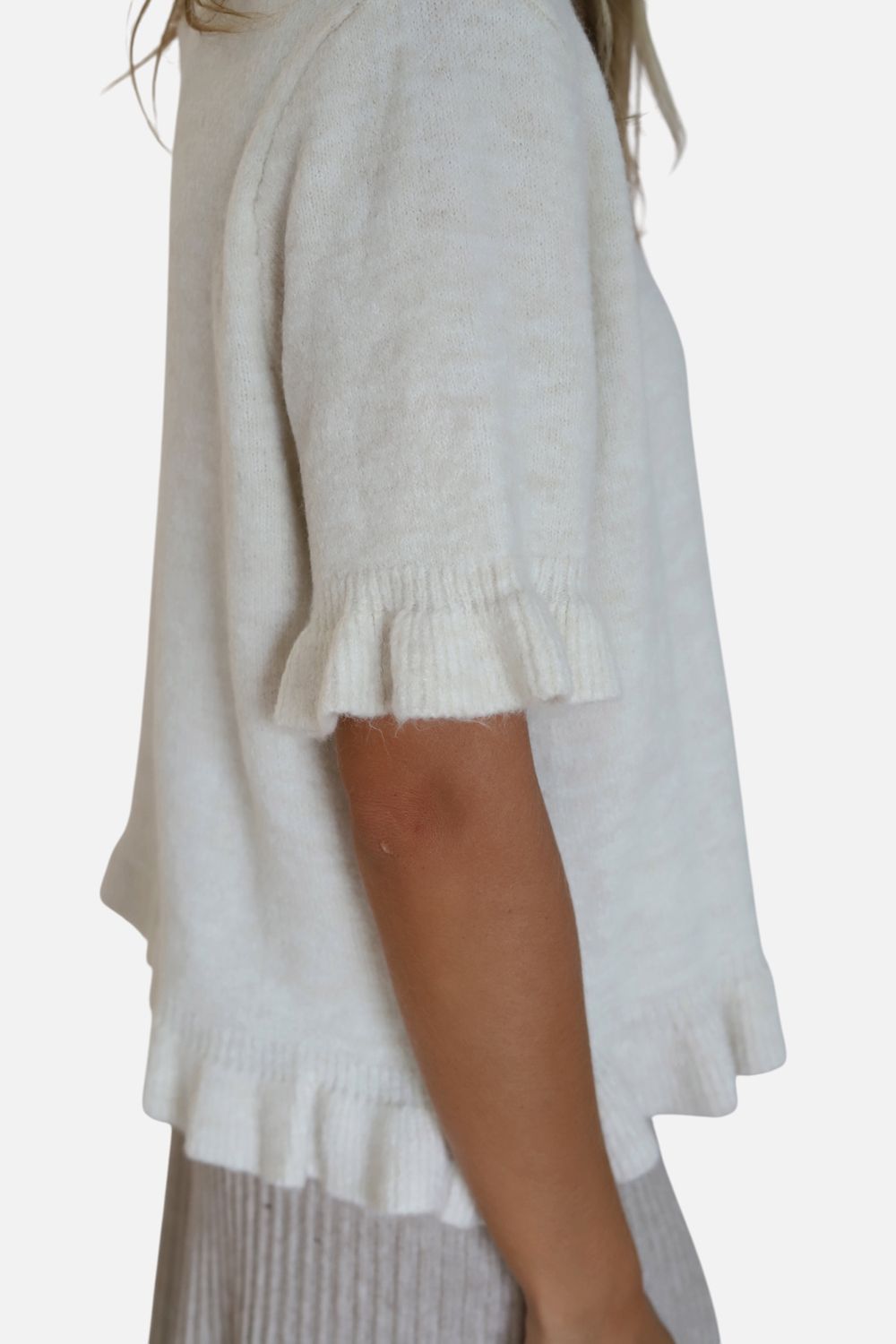 Amy Ruffle Sweater- Beige