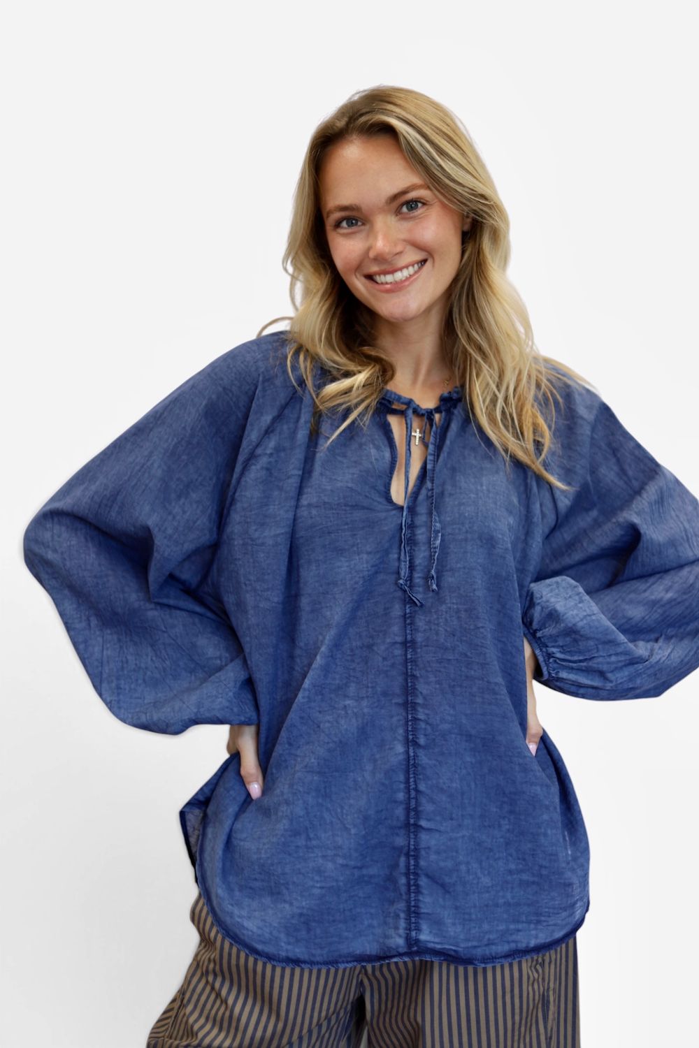 Flutter Cotton Blouse- Indigo