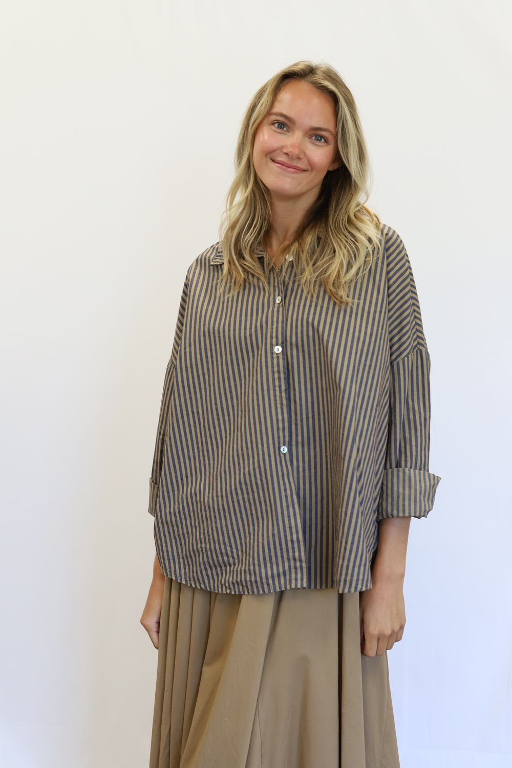 Classic Button Shirt- Mariner Stripe, Toffee