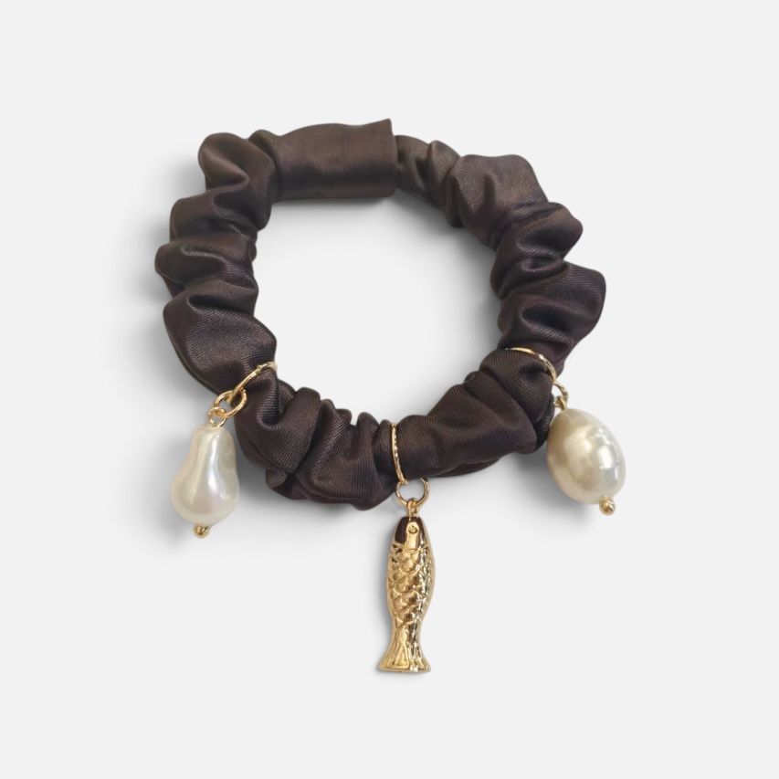 Satin Hair Tie- Fish &amp; Pearl
