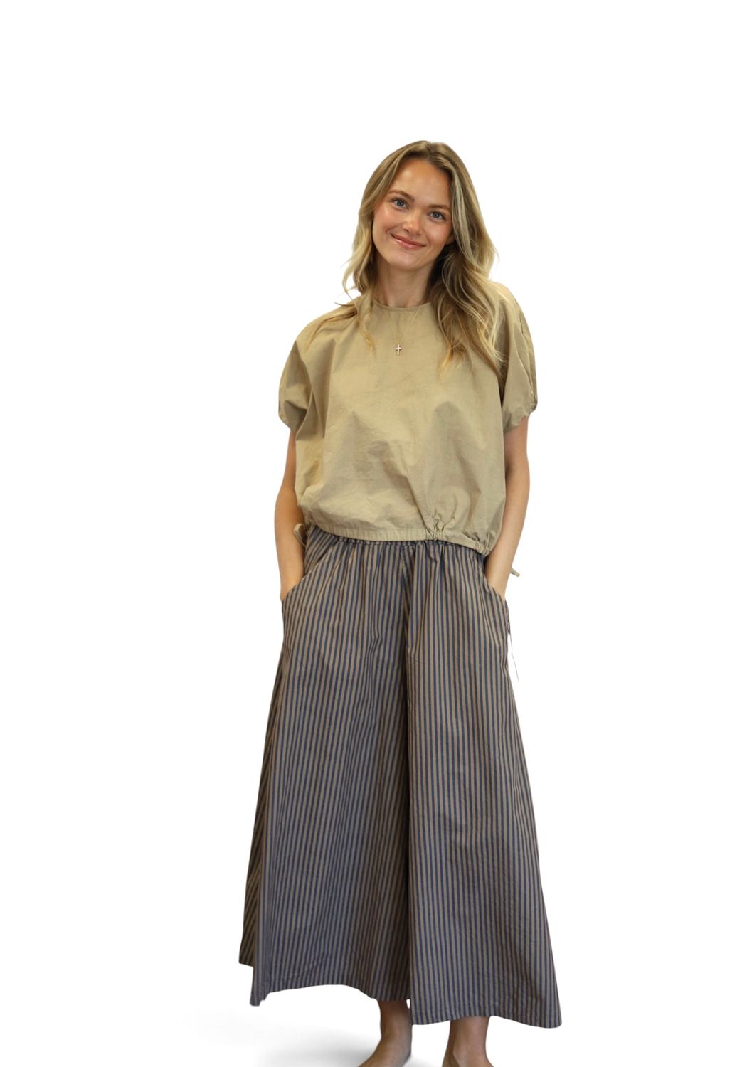 Poppy Wide Leg Crops - Mariner Stripe, Toffee