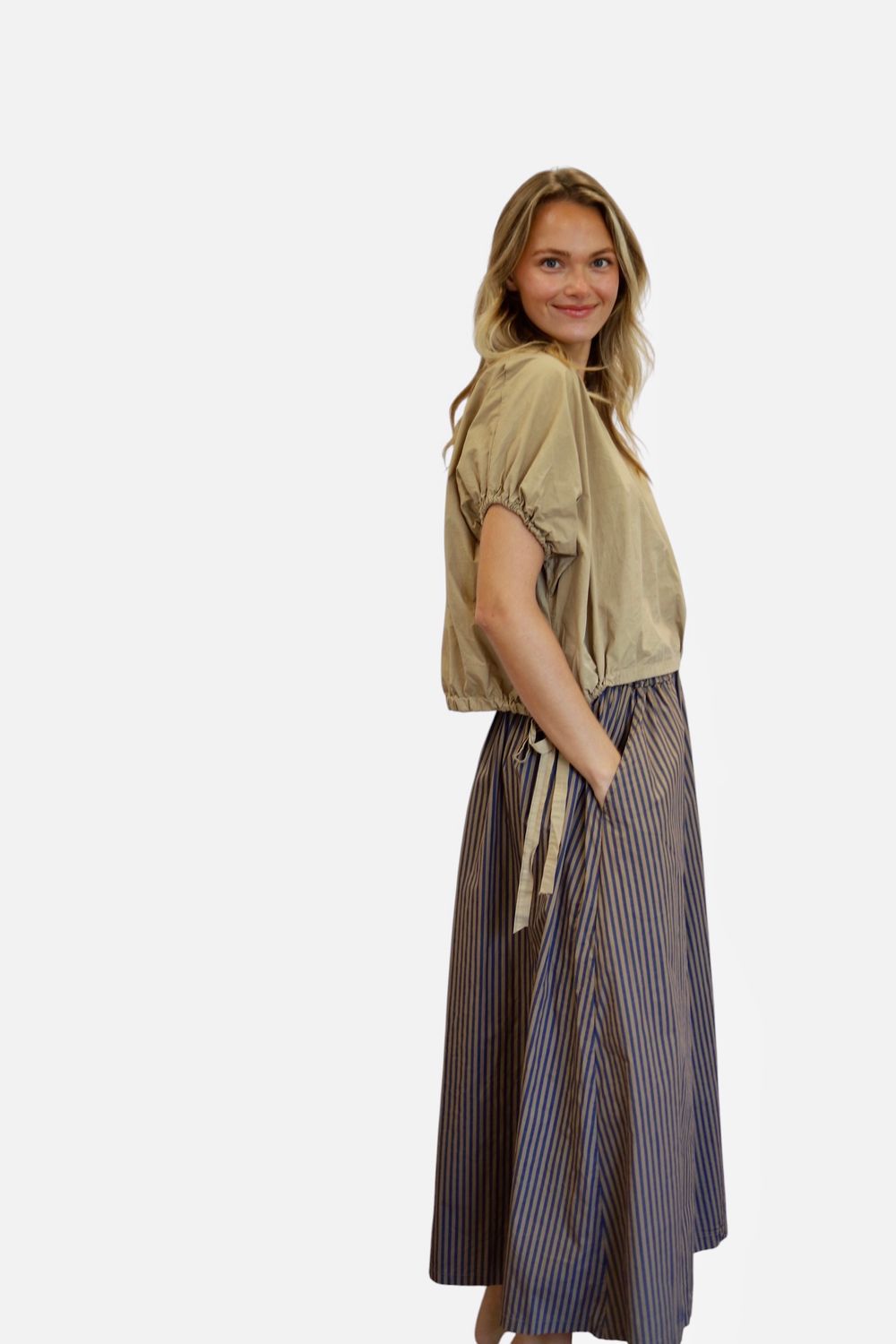 Poppy Wide Leg Crops - Mariner Stripe, Toffee
