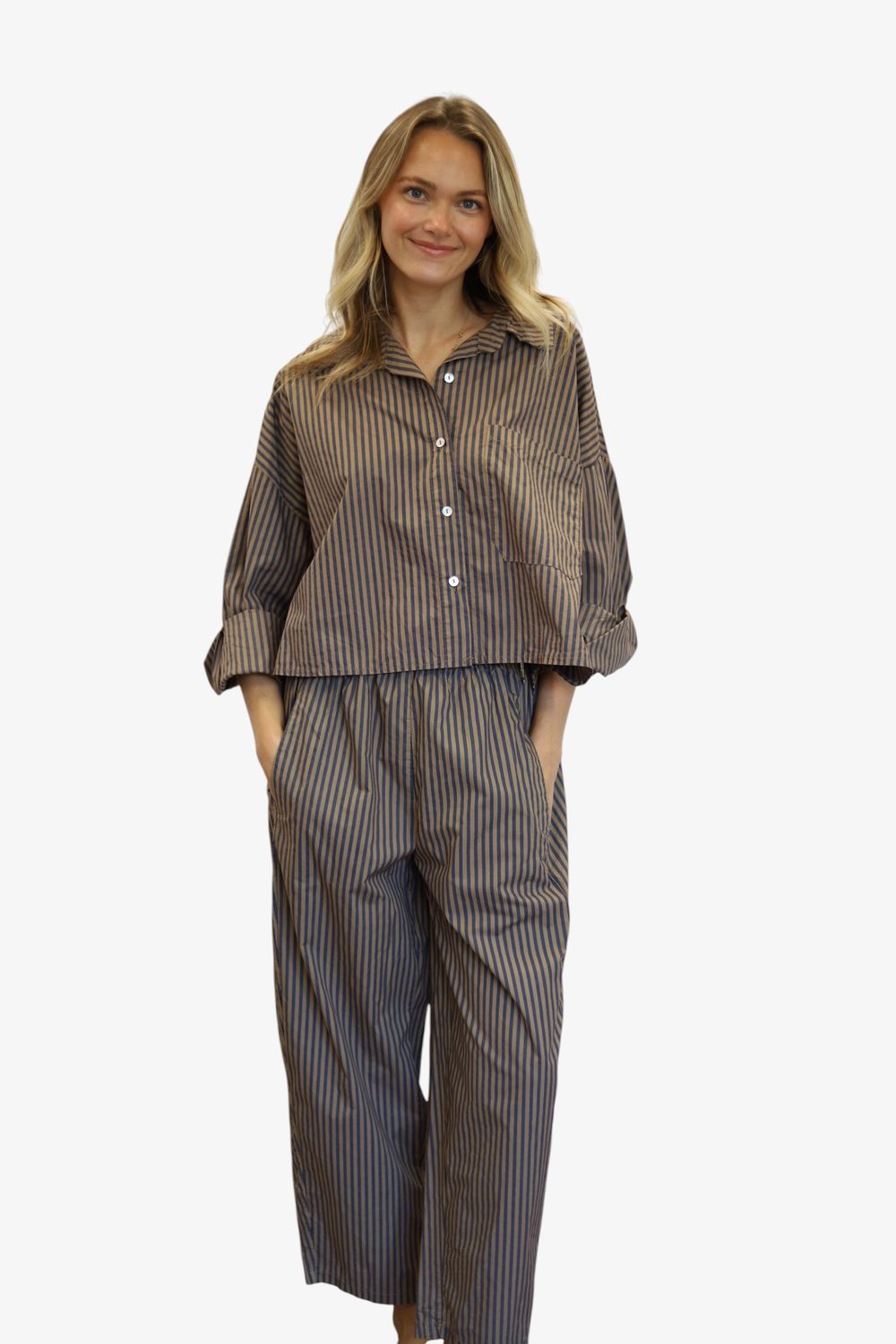 Poplin Trousers- Mariner Stripe, Toffee