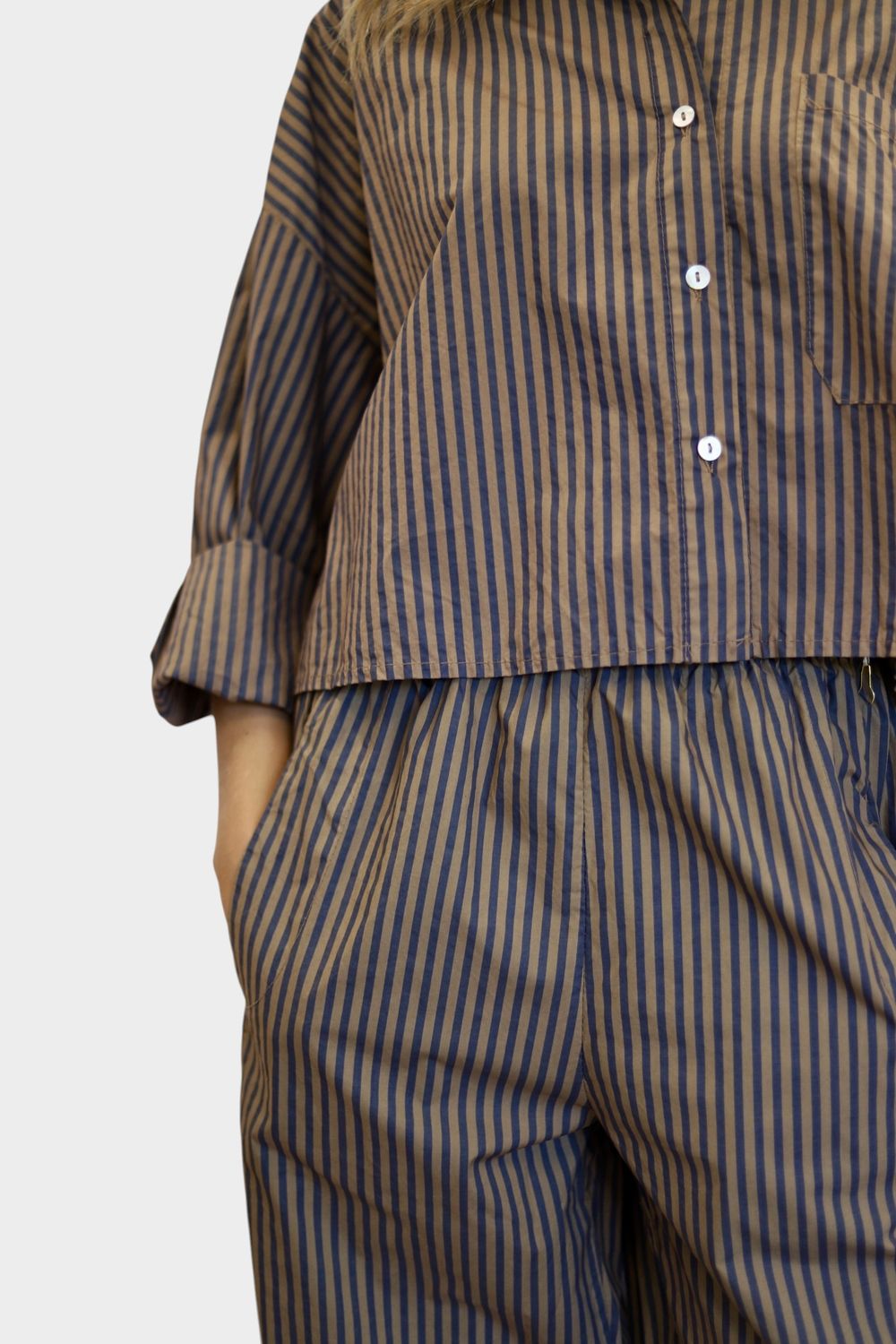 Poplin Trousers- Mariner Stripe, Toffee