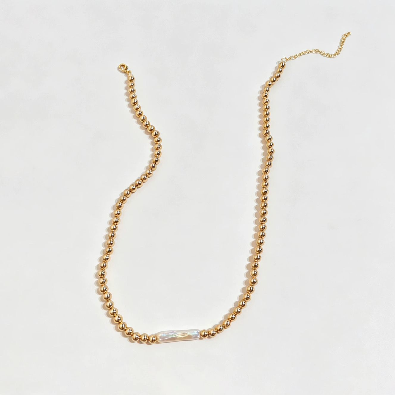 Gold Ball &amp; Stick Pearl Necklace