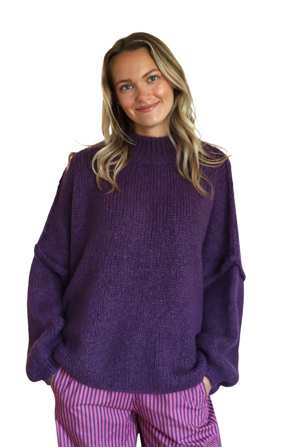 Turtleneck Fuzzy Sweater- Purple